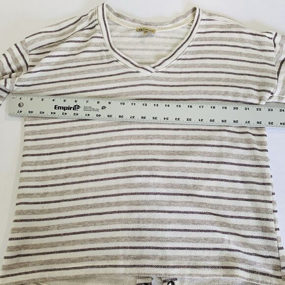 Democracy Top Women M Cream Brown Stripe Knit Lace Up Western Rodeo Cowgirl Boho - Picture 4 of 7